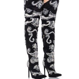 AZALEA WANG "BRANDED BADDIE"BEADED EMBELLISHED THIGH HIGH WESTERN BOOT(BRAND NEW